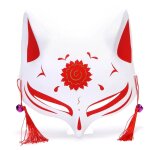 Masque de renard anime peint à la main, demi - visage de chat avec glands, cloche, mascarade d'halloween, ... Masque de renard anime peint à la main, demi - visage de chat avec glands, cloche, mascarade d'halloween, ...