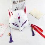 Masque de renard anime peint à la main, demi - visage de chat avec glands, cloche, mascarade d'halloween, ... Masque de renard anime peint à la main, demi - visage de chat avec glands, cloche, mascarade d'halloween, ...