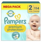 Mega pack 114 couches pampers premium protection taille 2 (4 - 8 kg) derma confort