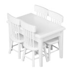 Meubles de maison pour enfants, maison de poup�e miniature blanche, jouet, 5 pi�ces, mod�le table, chaise ...
