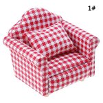 Meubles de maison de poup�e 1:12, chaise a carreaux de fleurs, canap� avec oreiller, meubles doux pour ...
