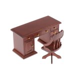 Meubles de maison de poupe 1 a 12 echelles, ensemble de bureau en bois, table d'ordinateur avec chaise ...