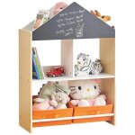 Meuble de rangement enfant ginger home � etag�re maison en bois avec ardoise, 2 bacs tissu, 62, 4x26, ...