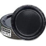 Mevronisshop - lot de 50 assiettes rondes jetables en carton noir de 22, 9 cm pour usage quotidien, vacances, ... Mevronisshop - lot de 50 assiettes rondes jetables en carton noir de 22, 9 cm pour usage quotidien, vacances, ...