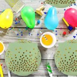Mevronisshop - lot de 72 assiettes de fte d'anniversaire, vert sauge, dor, pour fte d'anniversaire, ...