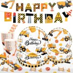 Mevronisshop - assiettes jetable anniversaire 82 pcs vaisselle de fte sur chantier dcoration d'anniversaire ...