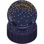 Mevronisshop - ceilwien lot de 50 assiettes en carton bleu marine avec pois dors - vaisselle de fte ...
