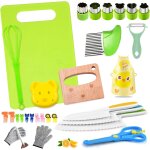 Mevronisshop - couteaux pour enfants ¿ set de 28 pi�ces avec planche � d�couper, coupe ondul�e et gant ...