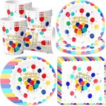 Mevronisshop - ensemble de vaisselle de fte d'anniversaire colore happy birthday, assiettes en carton, ...