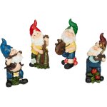 Mevronisshop - lot 4 nains de jardin musiciens, r�sistant aux intemp�ries et gel, figurine, r�sine artificiell ...