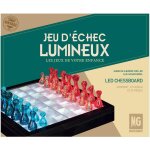 , mg3543, jeu d'checs transparent led, echiquier lumineux, pices noires, bleues et blanches, design ...