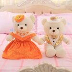 Mignon couple robe de marie ours en peluche peluche poupe lit de mariage poupe cadeau de mariage chemise ...