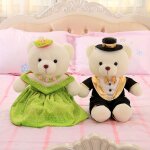 Mignon couple robe de marie ours en peluche peluche poupe lit de mariage poupe cadeau de mariage chemise ...