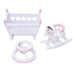 Mini berceau pour maison de poup�e 1 / 12, meuble pour chambre de b�b�, chaise cheval marcheur, 3 pi�ces ...