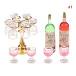 Mini bouteille de vin et porte - verre de champagne, 1 ensemble, pour maison de poup�e, comptoir de bar, ...