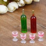 Mini bouteille de vin avec quatre verres a vin, mod�le de jeu de simulation, nourriture, jouet adapt�, ...