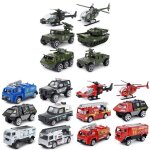 Mini camion de lutte contre l'incendie a l'�chelle 6 pi�ces / ensemble 1:87, h�licopt�re militaire, v�hicule ...