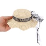 Mini chapeau en paille et dentelle fait a la main pour poup�e, accessoires et jouets, 1 pi�ce, 1 / 6