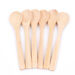Mini cuillre en bois ondul 12. 6 cm, couverts, outil de cuisine, soupe, dessert, caf, remuer, glace, ...