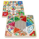 Mini jeu d'checs double face 2 en 1, jeu d'checs volant en bois, jeu de dames chinoises, jeu de ludo ...