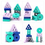 Mini jouets educatifs montessori en bois, blocs de construction, forme de couleur assortie, cognition, ...