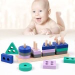 Mini jouet montessori en bois, blocs de construction, apprentissage pr�coce, jouets educatifs, forme ...