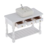 Mini lavabo blanc 1:12 avec simulation d'armoire, pour salle de bain de maison de poupée Mini lavabo blanc 1:12 avec simulation d'armoire, pour salle de bain de maison de poupée