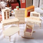 Mini maison de poup�e en bois, accessoire de chambre, berceau, armoire, moule, table de toilette, mod�le ...