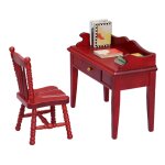 Mini meubles de maison de poupe avec tiroir imprim bureau rouge 1:6 1 / 6, ensemble de table avec chaise ...