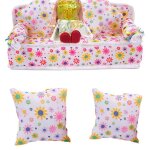 Mini meubles en tissu a fleurs, canap� + 2 coussins pour maison de poup�e, accessoires de maison de poup�e, ...