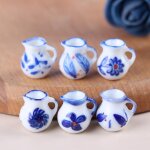 Mini pots a lait en porcelaine a imprim bleu, 6 pices, thire, tasses d'eau, dcoration de meubles ...