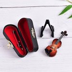Mini violon pour maison de poup�e, instrument de musique miniature, mod�le en bois avec noeud, support ...