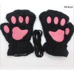 Mitaines en peluche pour femmes, mignon, patte de chat, chaud et doux, courtes, sans doigts, ours pelucheux, ...
