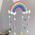 Mobile b�b� tissage arc - en - ciel ornements mur suspendu b�b� coton hochet cloche a main jouet carillons ...