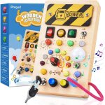 Montessori busy activity board from 1 year old, montessori wooden toy with 8 switches 15 led lights 6 ...