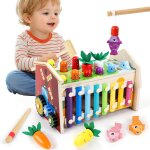 Montessori educational toy for 1 year old toy, 8 in 1 xylophone toy for kids with mole game, wooden toy ...