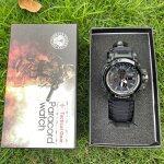 Montre de survie paracorde multifonctionnelle pour camping en plein air, avec boussole, sifflet, thermomtre, ...