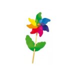 Moulin a vent decoratif arc en ciel - rosace fleur multicolore �20cm, tige bois 45cm - decoration jardin ...