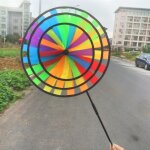 Moulin a vent a trois roues de 36cm, fait a la main, color�, arc - en - ciel, d�coration de jardin, de ...