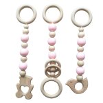 Mvi 3 pieces anneau en bois bebe anneau de dentition activite jouer gymnastique perles pendentif animal ...