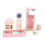 Mvi ensemble de salle de bains de meubles de maison de poupee en bois colores de 5 pieces
