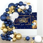 Navy blue balloon arch kit, 94 pieces blue gold birthday arch with confetti balloons for boys, baby shower, ...