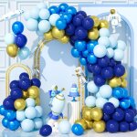 Navy blue gold balloon arch kit, 143 pieces garland balloons blue metallic gold for birthday baby shower ...