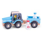 New classic toys - tracteur avec remorque bois - lait de bidon
