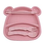 Nouveau mignon paille de bl etudiant portable plaque ensemble fourchette cuillre baguettes quatre pices ...