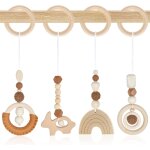 Nouvelhorizonstore - arche de jeux b�b� en bois, 4 pi�ces jouets eveil pour poussettes, arche portique ...