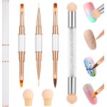 Nsiecd - 4 pices pinceau nail art professionnel ongles kit, double tte gel acrylique uv pinceau avec ...
