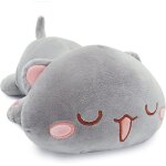 Oreiller gris en peluche, coussin poupe chat mignon, jouet d'anime doux cartoon, traversin oreiller ...