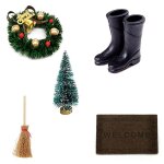 Ornements de nol pour maison de pooupe, 5 pices / ensemble, bricolage, bottes, couronne d'arbre, pin, ...