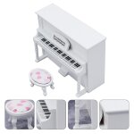 Piano Droit Miniature 1:12 Pour Maison De Poupée - Bois, 13 Cm, Avec Tabouret - Blanc